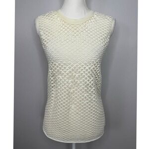 IRO Jeans Mesh Sleeveless Crew Neck Tank Top Women Size Medium Cream Cotton NEW